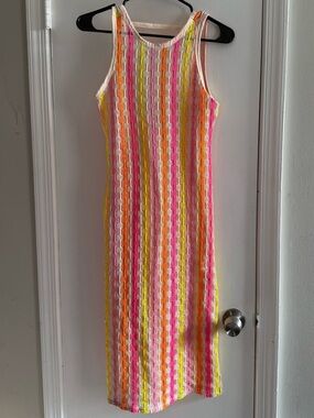 Sleeveless Bright Multicolor Stripe Knit Dress - Pink, Yellow & White Size S